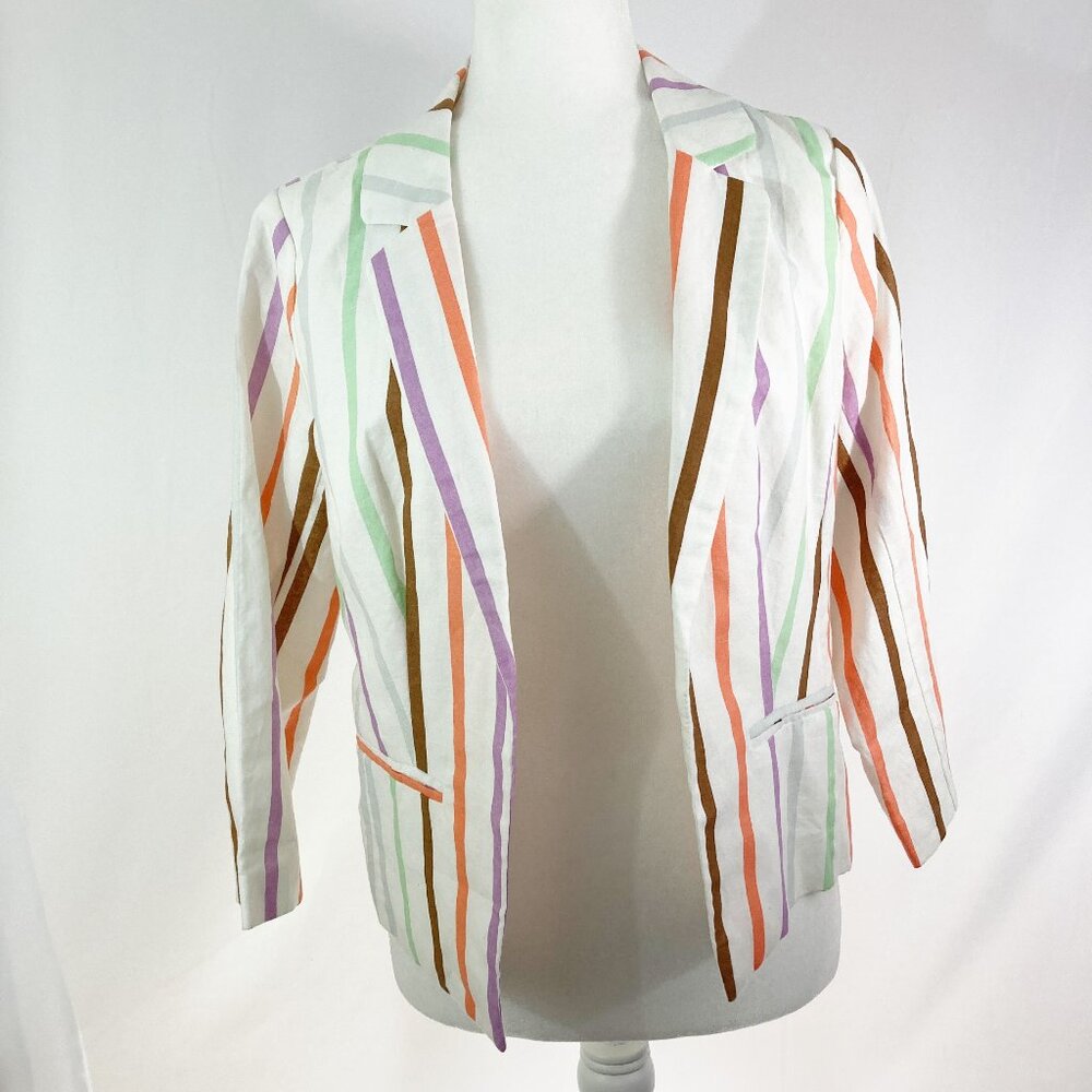 Modcloth Linen Cotton Blend Vertical Stripe Open Front Blazer Size M